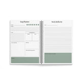 Spiraalgebonden Ramadan Planner met een minimalistisch schema voor reflectie en planning